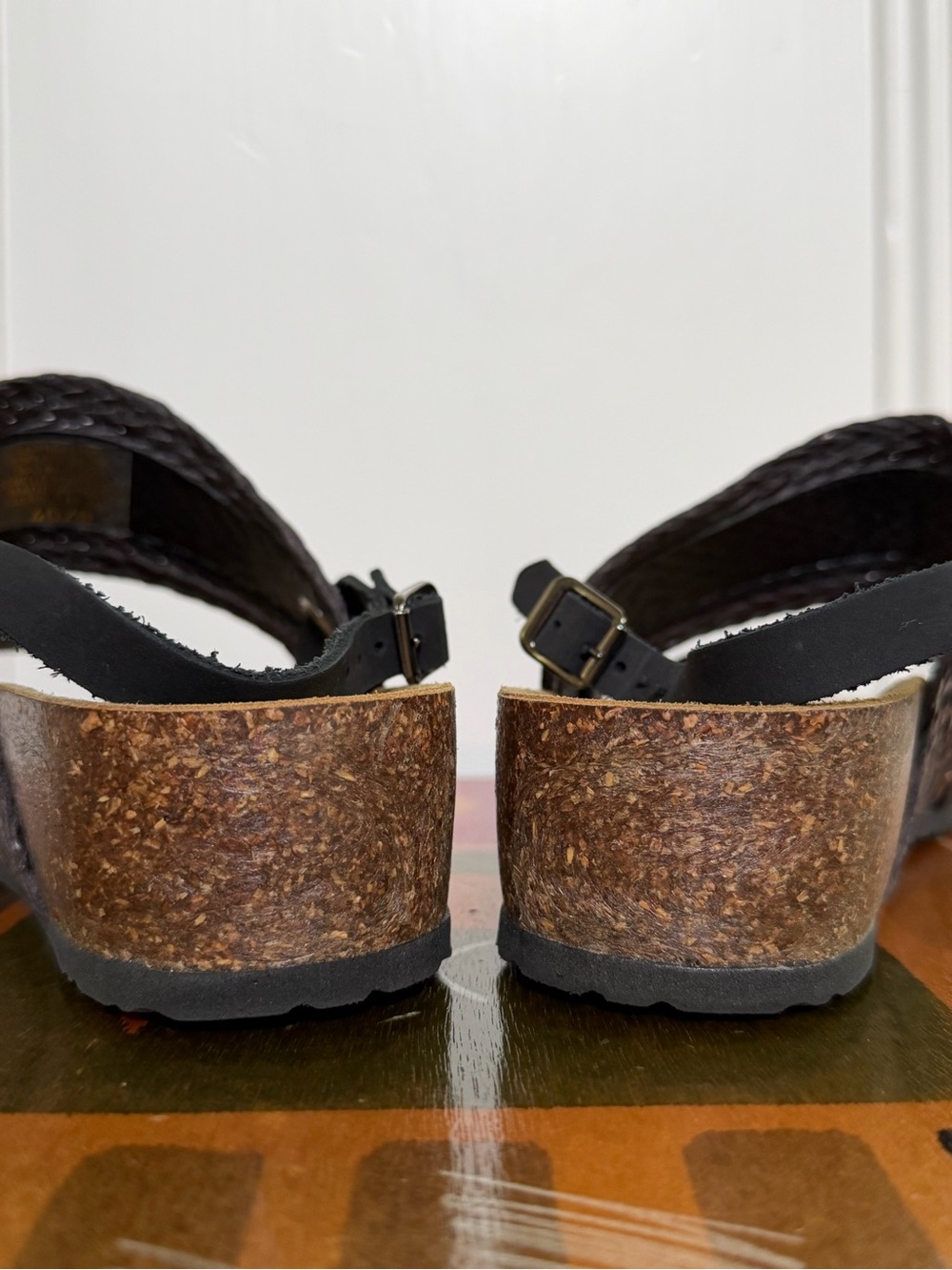 EUC Bos. & Co. Cork Wedge Leather Sandals. Women's Size: 9 (EU 40). - Picture 7 of 11